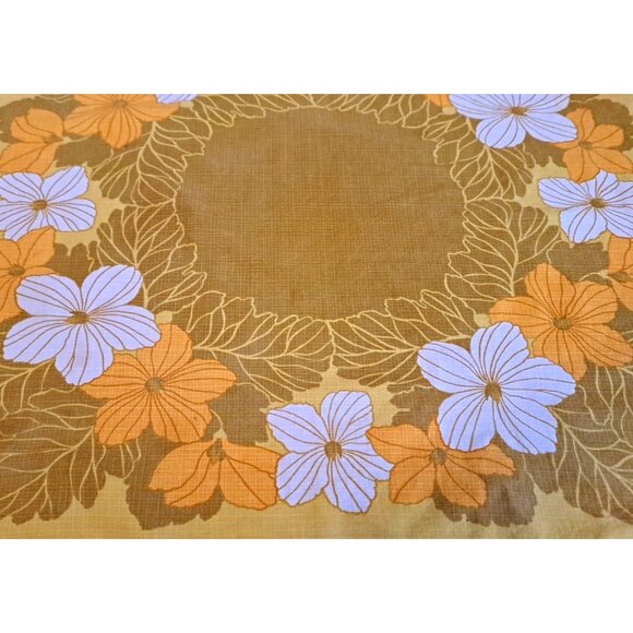 Vintage Block Print Tablecloth Centerpiece Small Yellow Floral Mid Century 30x35 - Picture 2 of 4